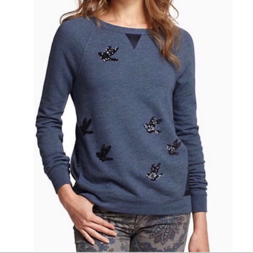 Leifnotes sold at Anthropologie Blue Sequins Birds Sweashirt